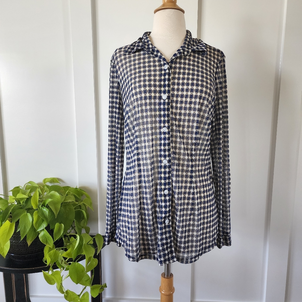 CAbi Sheer Button Up Blouse - Large